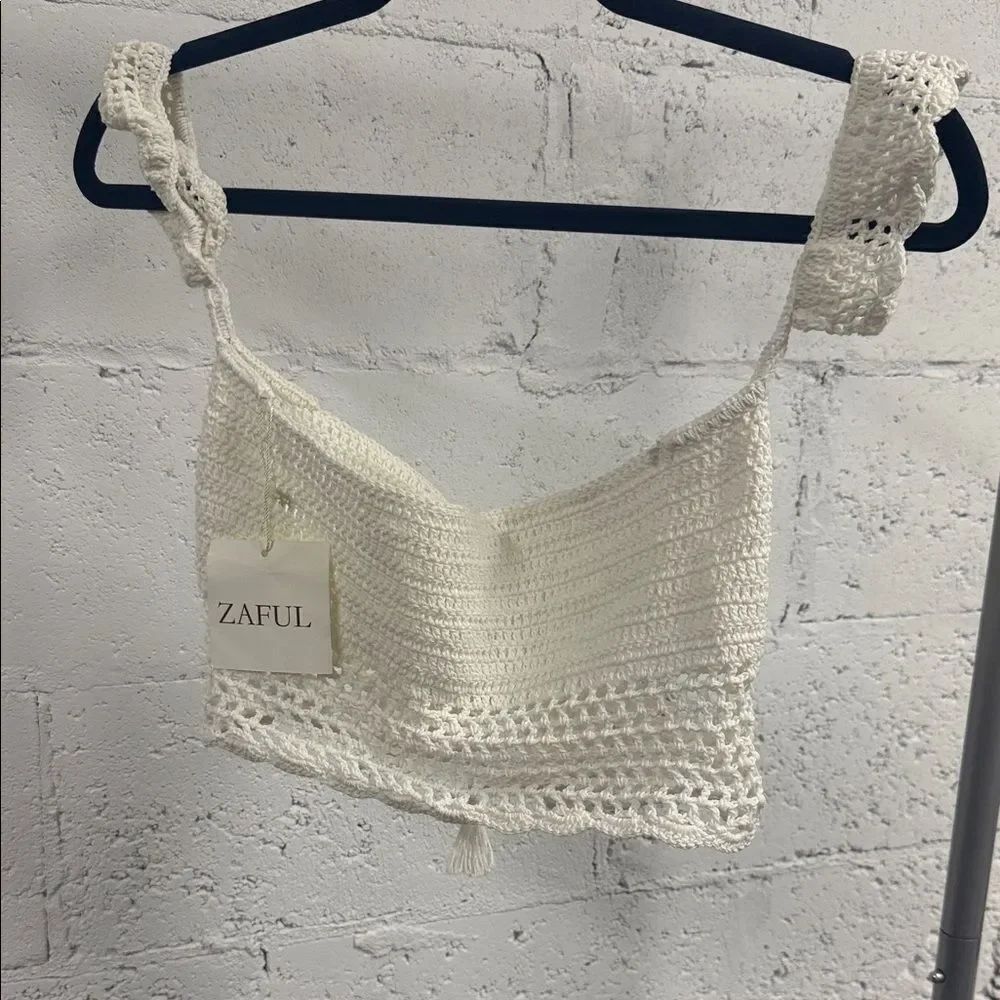Zaful Cream Crochet Crop Top NWT - Off Shoulder Cropped Top Size Small